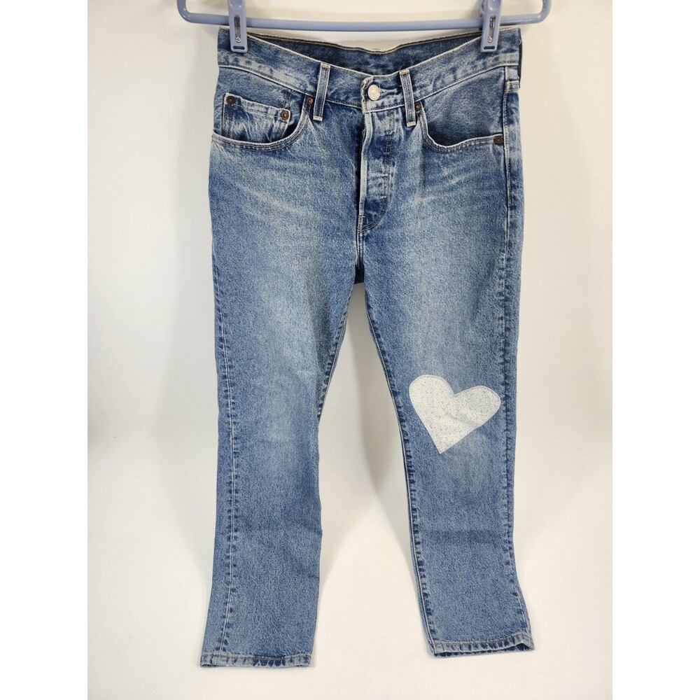 Levis 501 150th Anniversary 26x30 Original Fit Jeans Floral Heart Patch Appliqué
